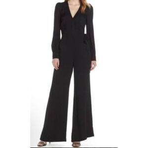 Reformation Molly Jumpsuit Black‎ Size 0 Long Sleeve Wrap Front Wide Leg